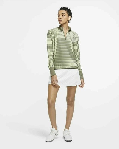Nike Dri Fit UV Ace gestreiftes Golftop mit Viertelreißverschluss olivgrün Damen Medium 110 $.