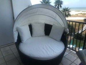 Ibiza Decadent Round Daybed with Retractable Sunshade with White Cushions