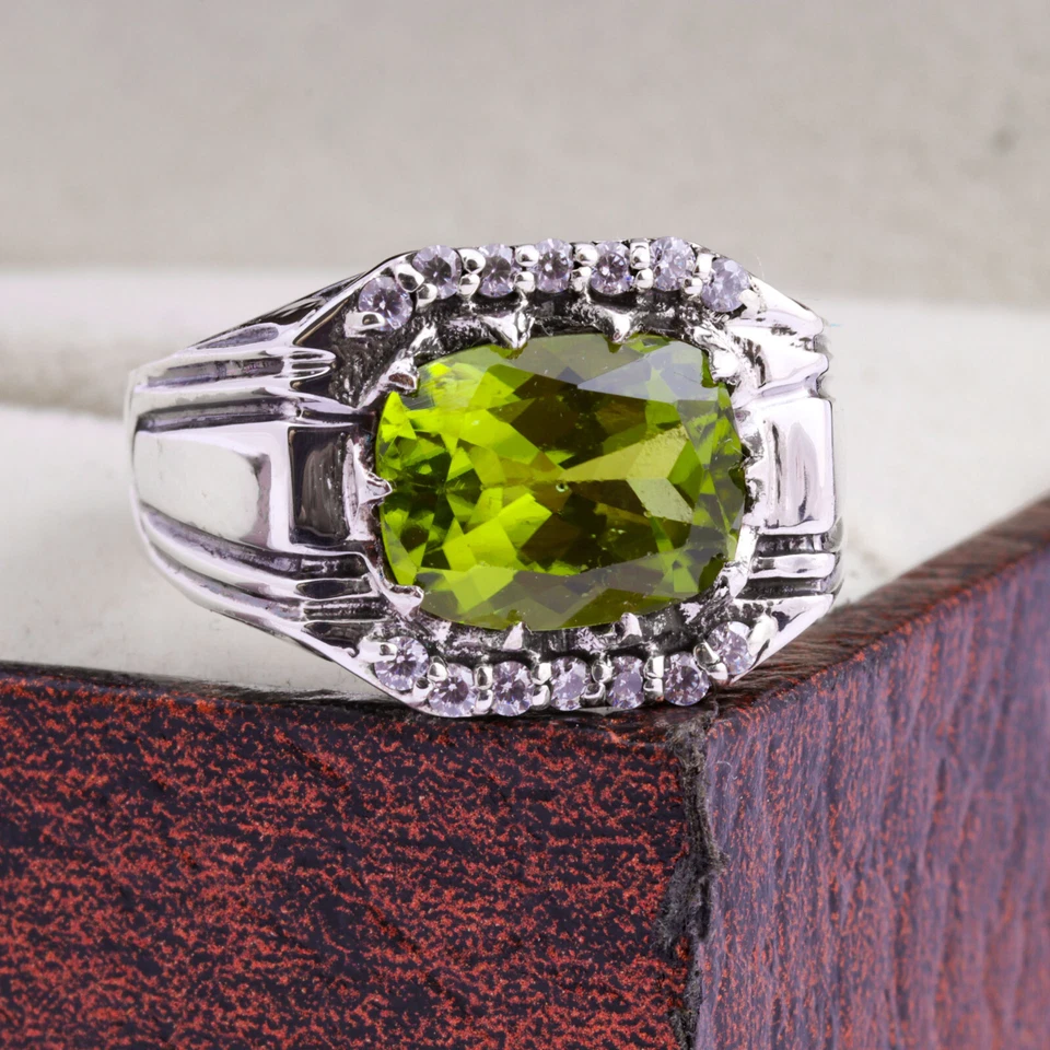 Genuine Peridot Men's Ring 925 Sterling-Silver Ring Handmade Ring Wedding Ring - Image 3 of 4
