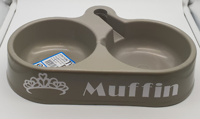 BNWT Unbranded Personalised Name Grey Auto Watering Twin Bowl 34cm Made In Aus