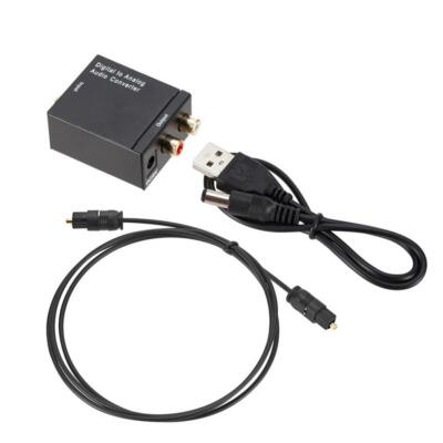 Digital Optical Coaxial to Analog RCA L/R Audio Converter Adapter w/ Fiber Cable