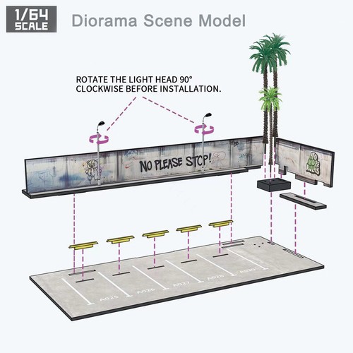 1/64 Diorama Open Air Car Parking Lot Model LED Lighting Car Garage Scene Model - Picture 13 of 16