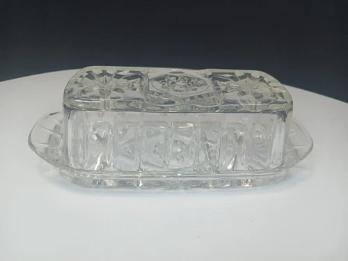 Vintage Anchor Hocking Early American Prescut Clear Glass Butter Dish