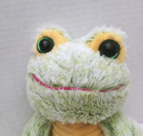 Frog Plush Glitter Sparkle Eyes Green Yellow Ribbed Stuffed Animal Toy 7 Inches - Picture 2 of 8