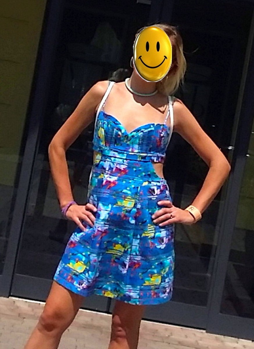 Abito corto vestito elegante by Mangano, azzurro, con scollo, Tg