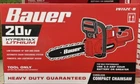Chainsaw BAUER  20V Lightweight and Powerful 10" Cordless (Tool Only)