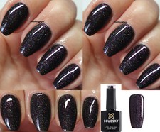 BLUESKY GEL NAIL POLISH BLACK WITH COLORED GLITTER LOREIN DC22 UV LED SOAK OFF