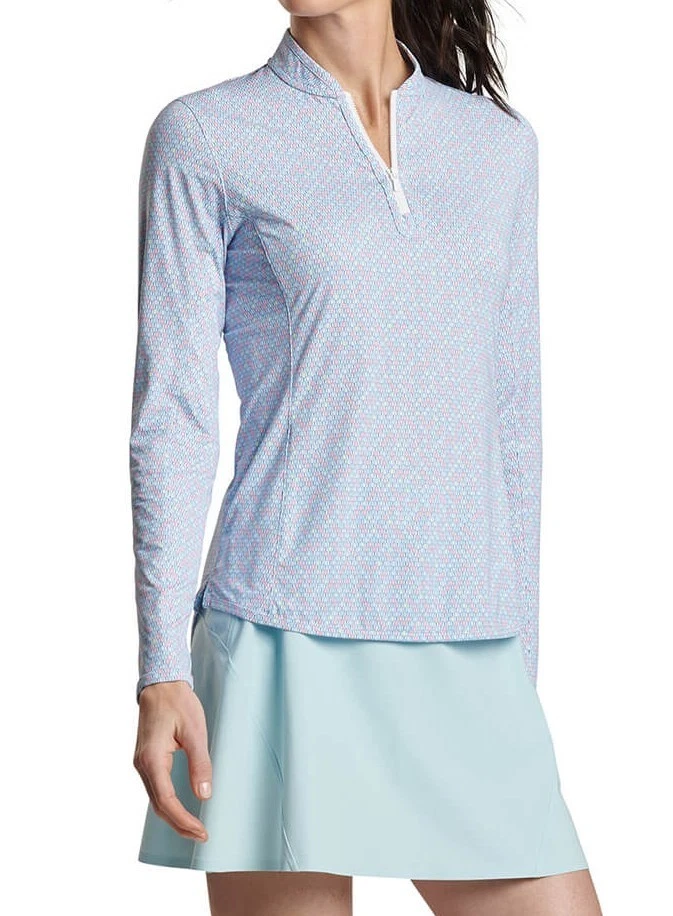 NWT PETER MILLAR Blue Pink Pickleball Long Sleeve Mock Sun Shirt S M L UPF 50