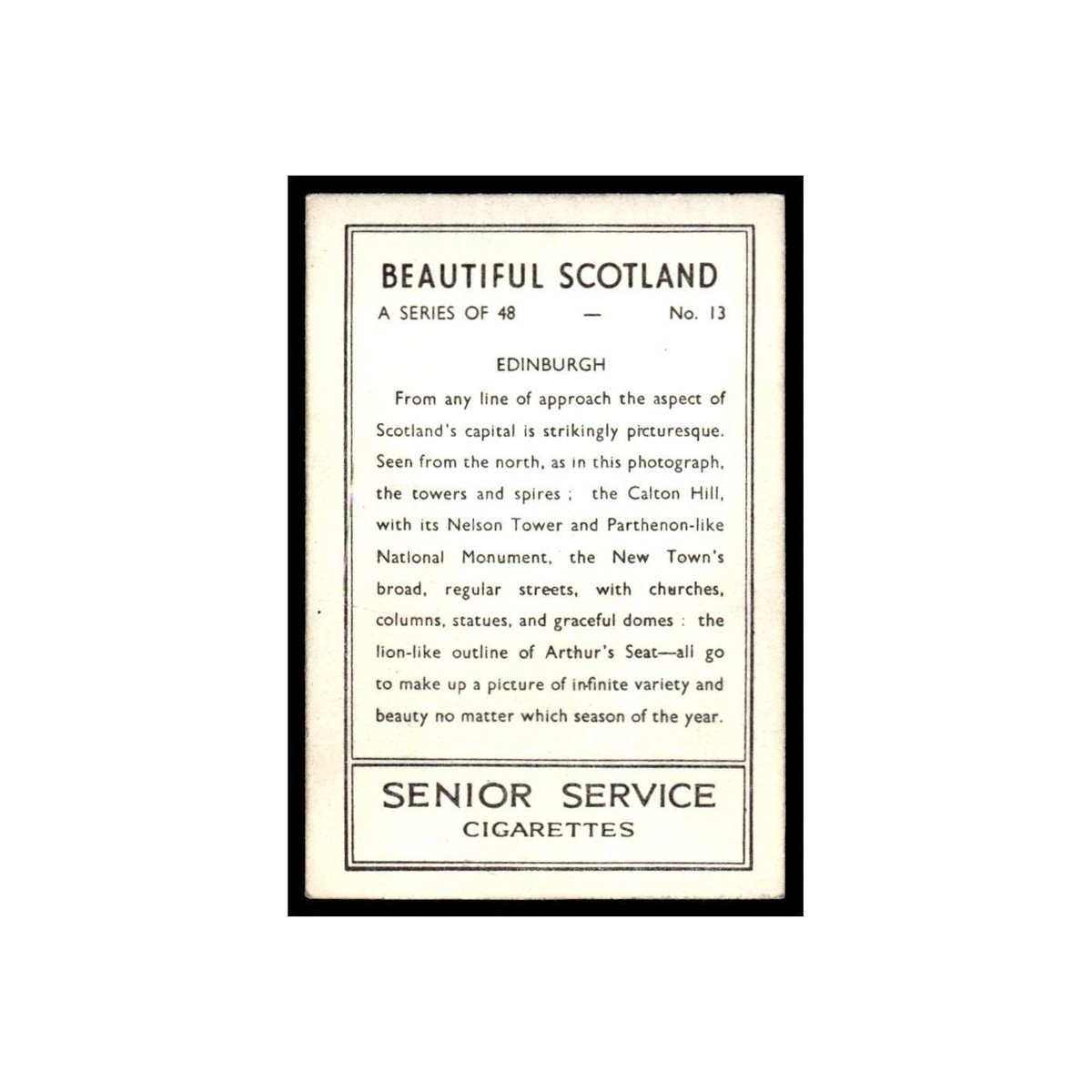Edinburgh 1939 Senior Service Cigarettes Beautiful Scotland #13 EX