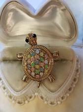 Gold Plate Size 7 1/2 Turtle Ring Head Moves 5 Color Pink Green Blue Opal Multi