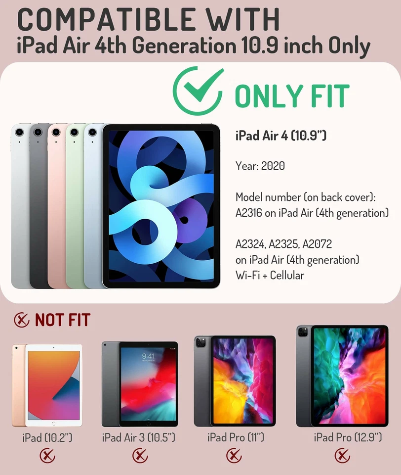 Чехол для планшета iPad Air 4 2020 [автоматическое пробуждение/сон] магнитный кожаный умный чехол розовый - Изображение 2 из 4