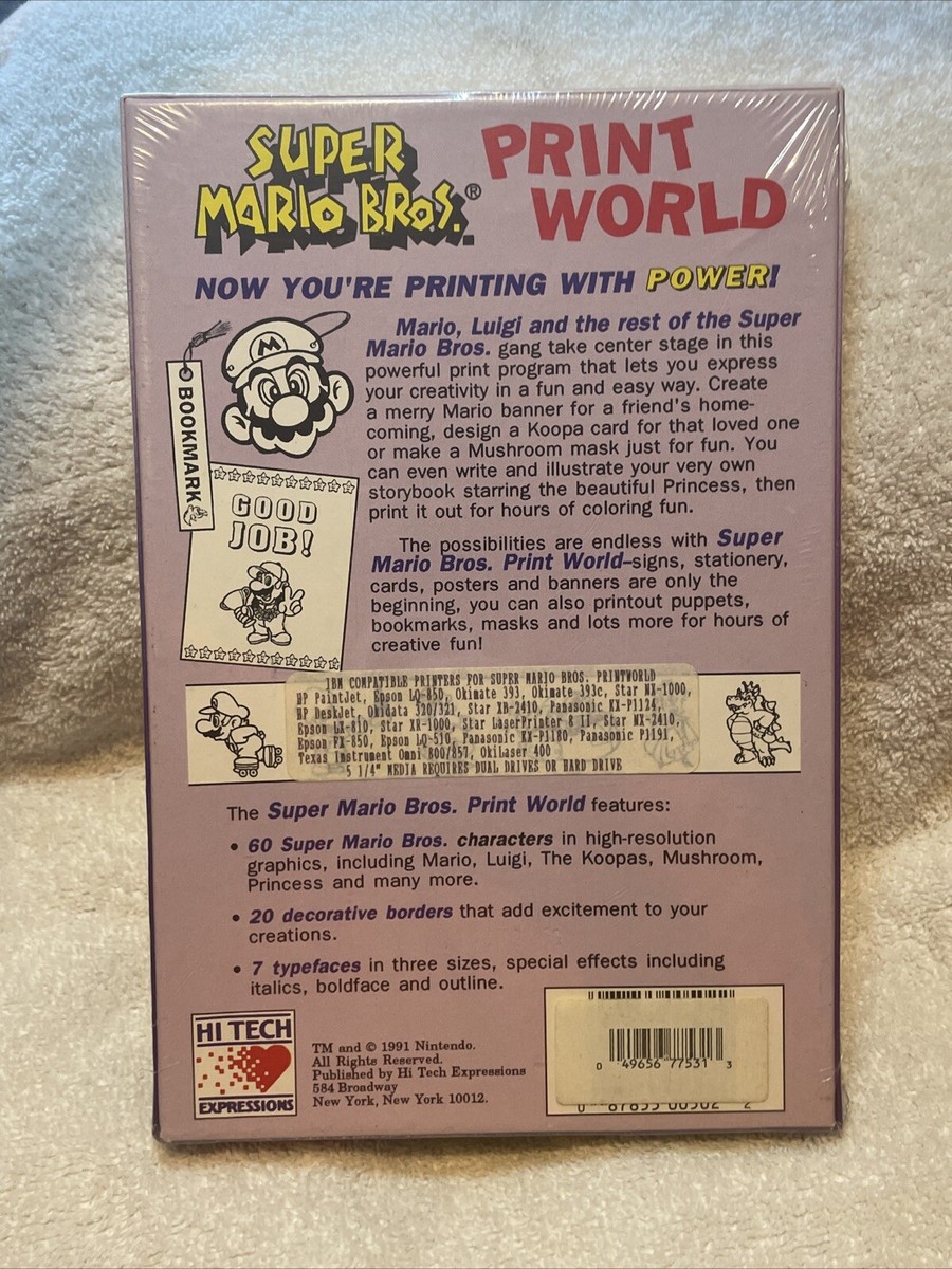 NEW RARE Super Mario Bros Print World IBM Tandy 5.25