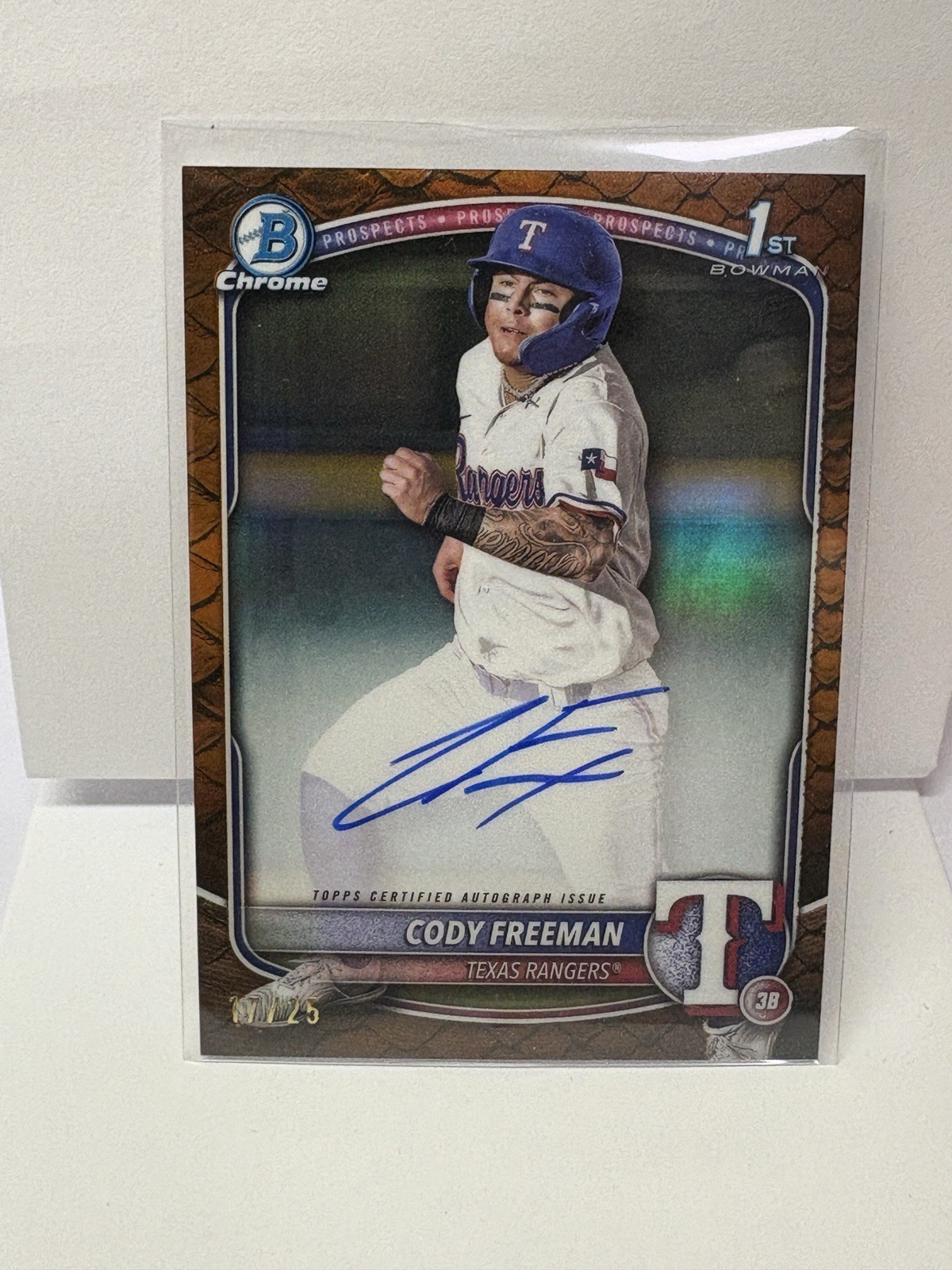 2025 Bowman Chrome Autographs Cody Freeman CPA-CFR Orange Reptilian 1st Auto /25