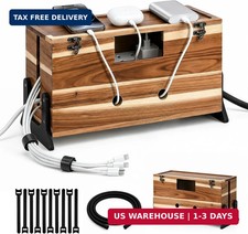 Extra Large Acacia Wood Cable Management Box, 14.2" Cord Hider Box with Safety L