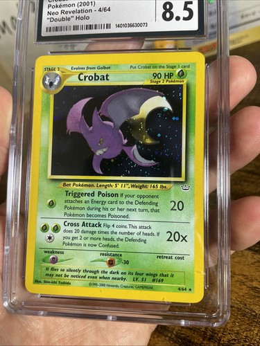 ✨ Pokemon Crobat, “DOUBLE” HOLO Error, CGC 8.5, Neo Revelation 4/64, SWIRL ✨ - Picture 5 of 6