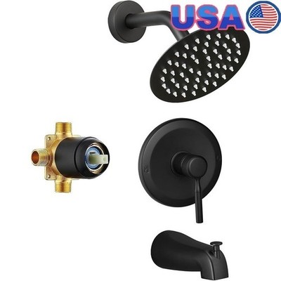 Matte Black Shower Faucet Set Stainless Steel 6 Inch Shower Head & Handle New