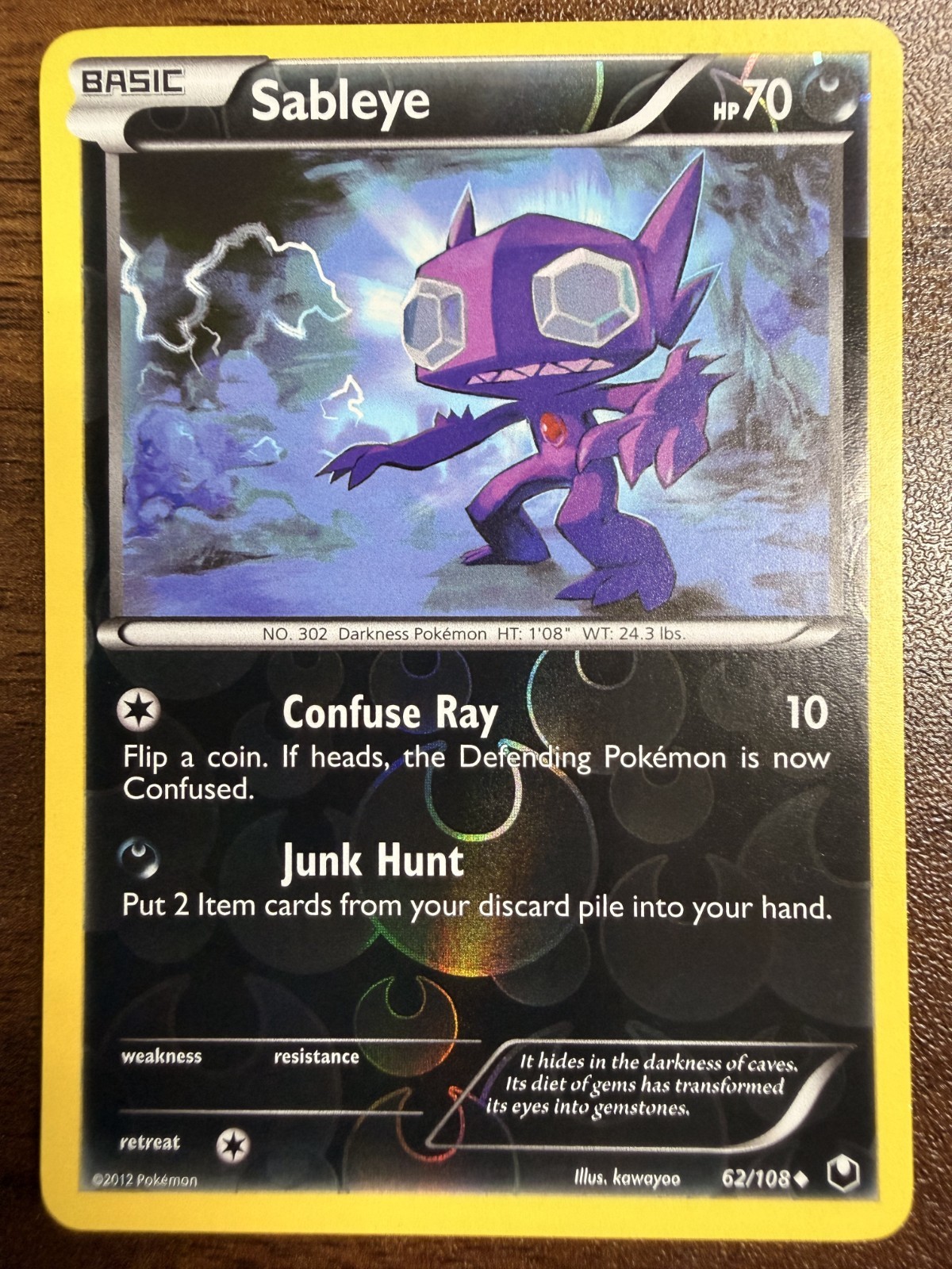 POKEMON CARD 2012 DARK EXPLORERS SABLEYE 62/108 RH REVERSE HOLO