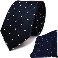 TigerTie Seidenkrawatte + Seideneinstecktuch In Blau Dunkelblau Weiss Gepunktet