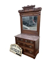 66120   Antique Victorian Marble Top Dresser with Mirror