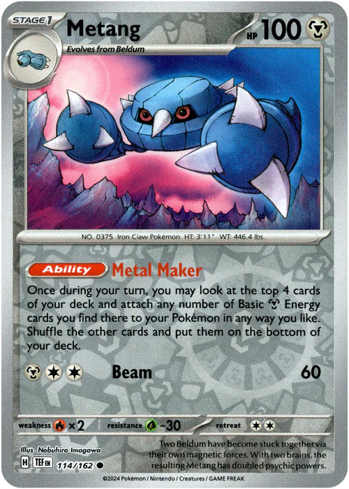 Metang - 114/162 - Reverse Holo - Pokemon Temporal Forces