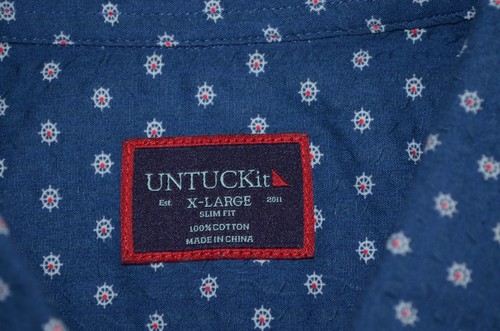 UNTUCKit Shirt Men XL Slim Fit S/S Button Up Geometric Nautical Wheel Seersucker - Picture 4 of 8