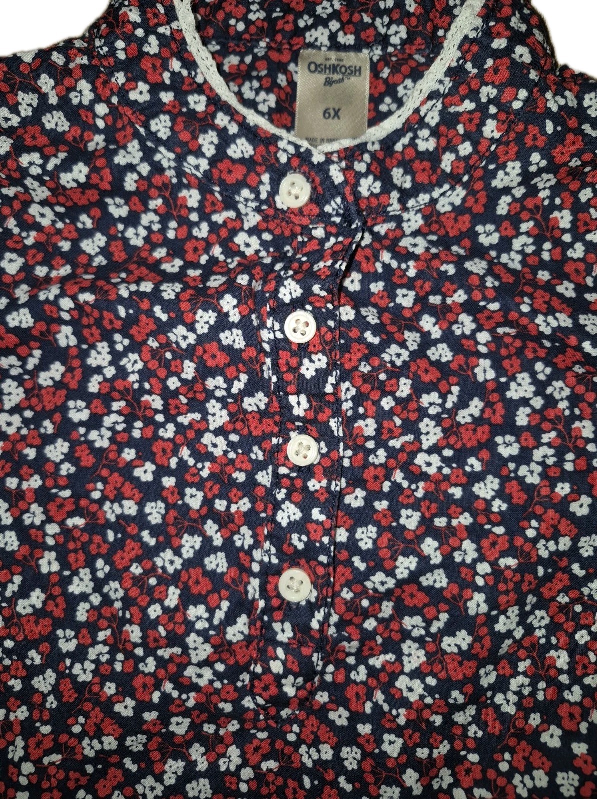 OshKosh B'Gosh Girls Shirt Size 6x Floral Button Up Collar Dark Blue Casual Wear image 3