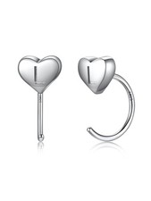 925 Sterling Silver Huggie Half Hoop Earrings for Women, Tiny Heart Hoop Earring