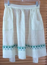 Vtg Half Hostess Apron Pockets Organza Eyelet MCM Yellow Green Accents Stitching