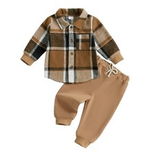 Toddler Boys Fall Outfits Plaid Flannel Baby Boy Jacket 12-18 Months Brown a