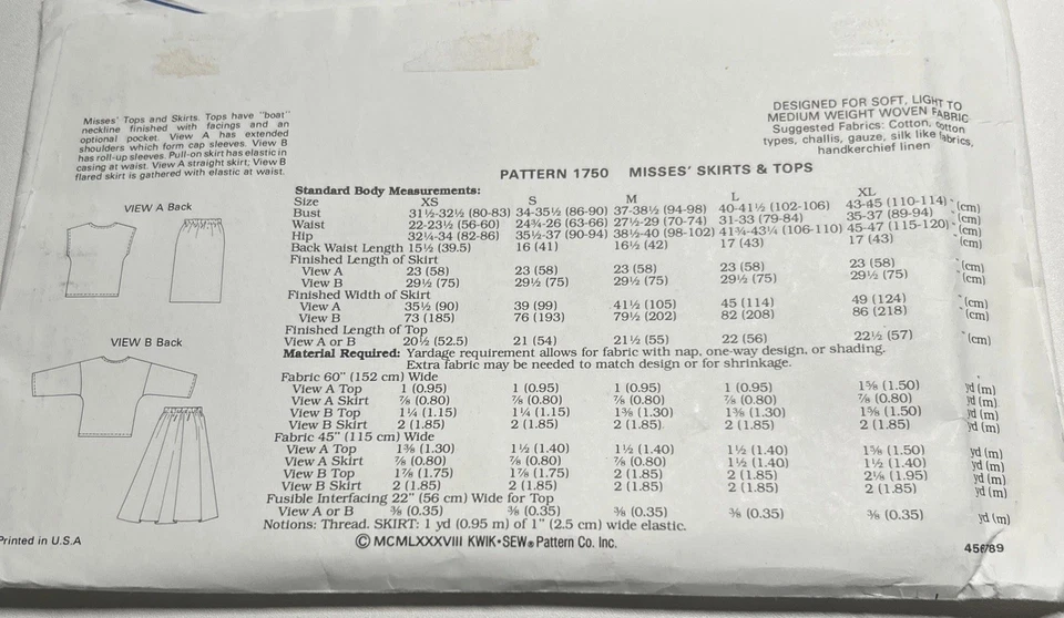 Kwik Sew 1750 Misses Sz XS- XL Top & Skirt Sewing Pattern PreCut On XL: All Pcs - Image 2 of 4