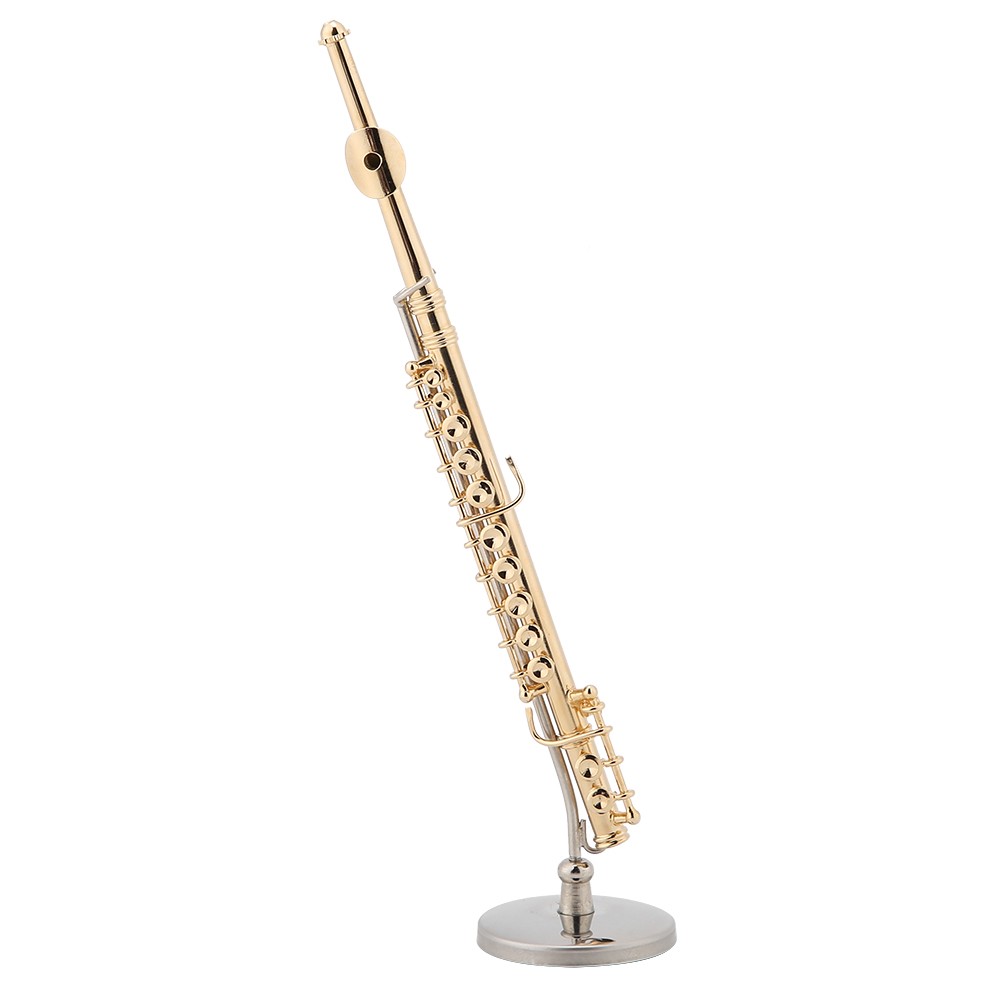 Miniature Flute Replica With Stand And Case Gold Plated Instrument Model For Mus
