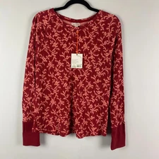 Knox Rose Long Sleeve Thermal Top Burgundy Red Floral Size Medium