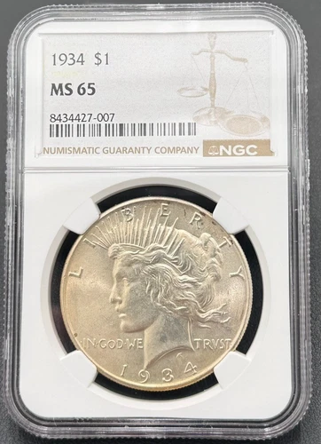1934 P Peace Silver Dollar $1 NGC MS 65, High Grade, Semi-Key Date