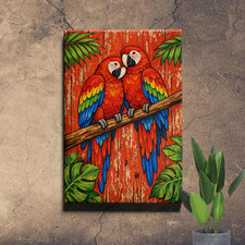Scarlet Macaw Wall Art Manga Style Canvas Print Tropical Bird Funny Decor