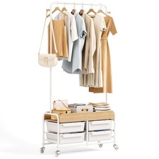 APEXCHASER Clothes Rack with Drawer, Clothing Rack for Hanging Clothes White