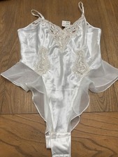 Victorias Secret Vintage Cream Satin Bride Beaded Teddy Bodysuit Size Medium 90s