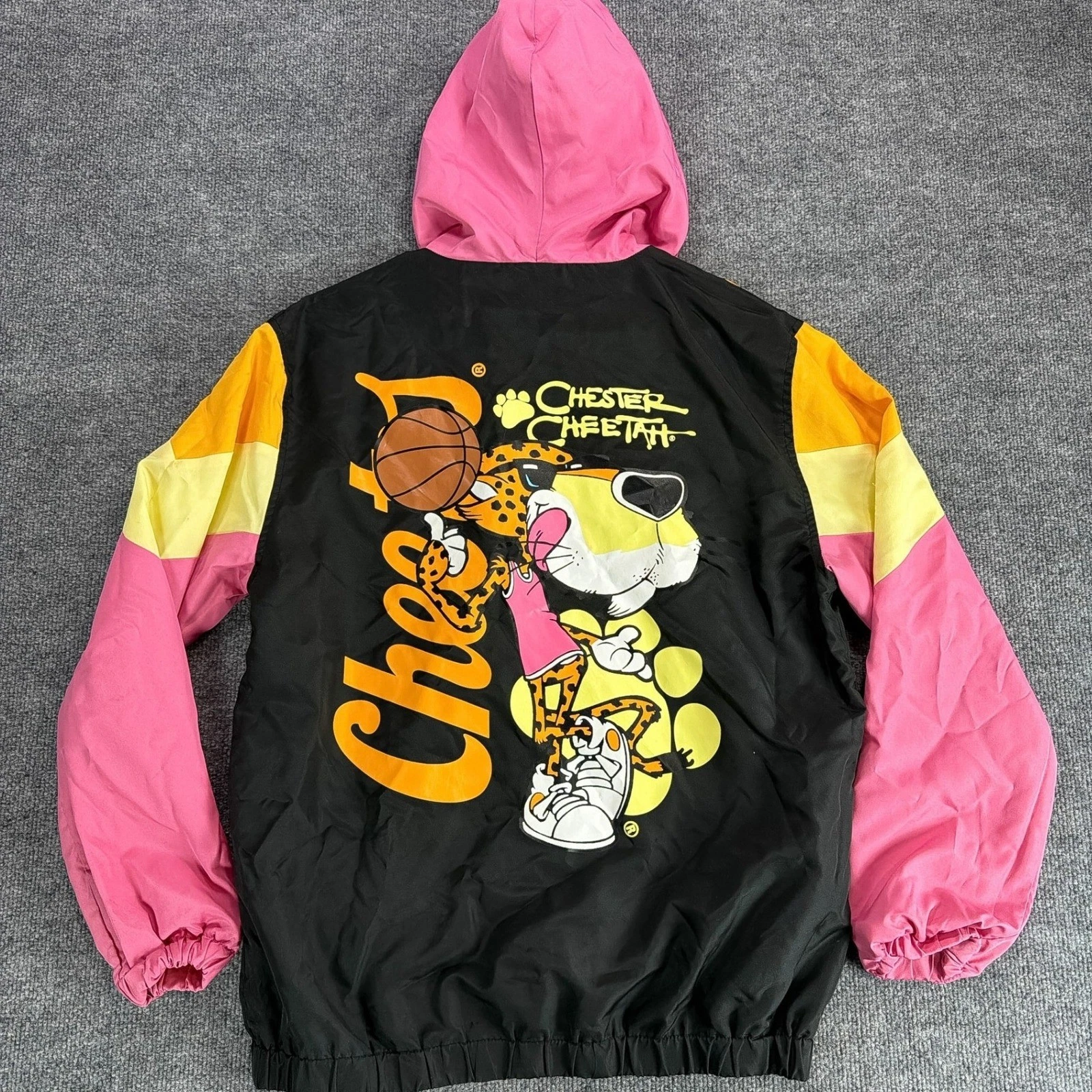 Cheetos Chester Cheetah Colorblock Windbreaker Jacket Small 1/4 Zip Pink Black image 5