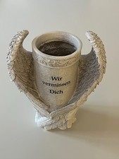 Grabvase Friedhofsvase mit Erdspieß – „Wir vermissen Dich“ – Gedenkdeko