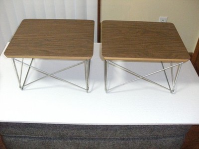 (2) Early Herman Miller Eames Wire Base Low Table's ~ Walnut