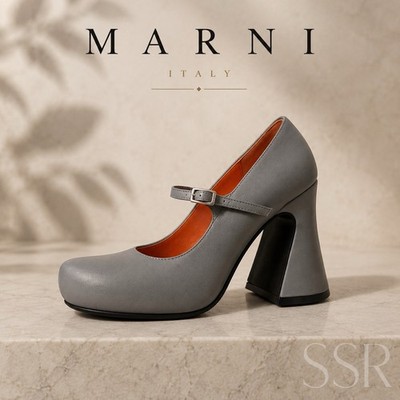 Marni Mary Jane Platform Leather Heel Dolphin Gray IT37 US7 NIB MJMS006210 Italy