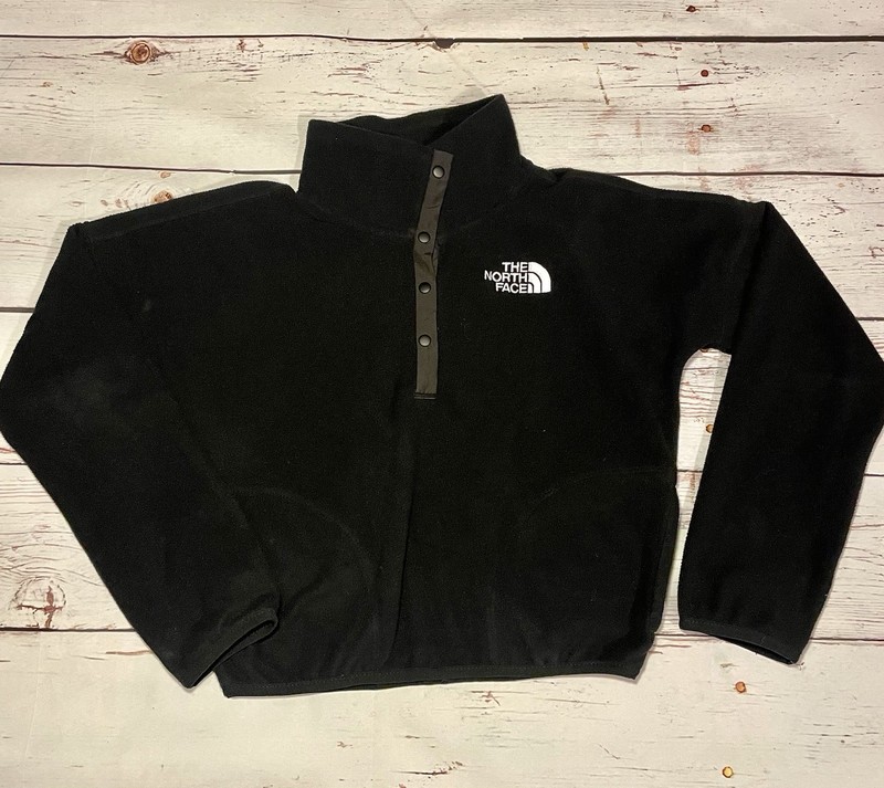 The North Face TNF Girls Size 7-8 Black Fleece Quarter Snap Pullover Sweatshirt 