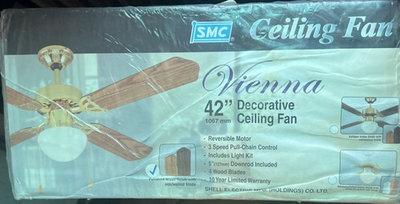 #ad NOS Sealed Vintage SMC 42quot; Vienna Ceiling Fan W. Light Brass Rosewood X42P ML $85.00