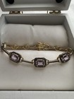 Sterling Silver Vermeil ~7x5MM Amethyst & Diamond Accent Halo Link Bracelet  — photo 1