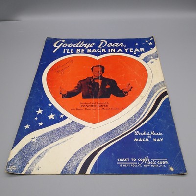 Vintage Sheet Music, Goodbye Dear I'll Be Back in a Year, Mack Kay, Coast to Coa