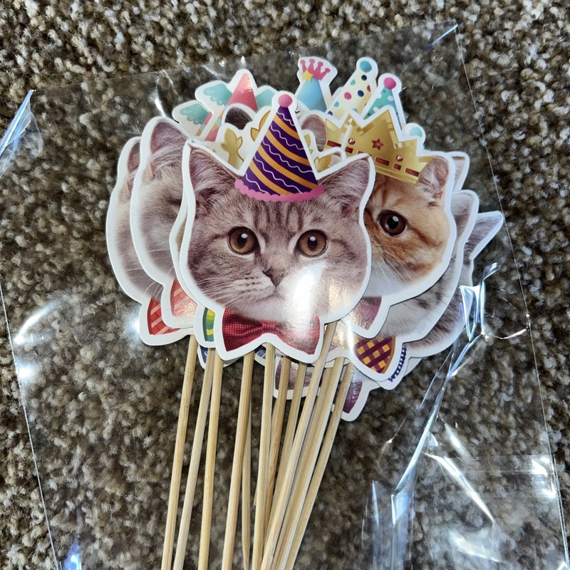 TSJ 12PC  Cat Cupcake Toppers Kitten Face Cake Toppers Party