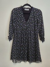 Zara Black Floral Mini Dress Size XS Ruffle V-Neck