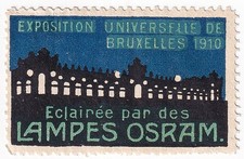 BELGIUM UNIVERSAL EXPOSITION 1910 OSRAM LAMPS POSTER STAMP