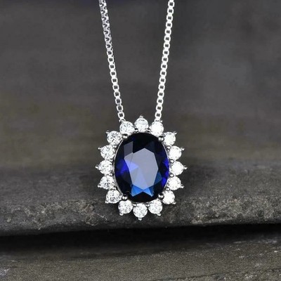 3.00Ct Natural Sapphire Pendant Diamond 14k Solid White Gold NO CHAIN
