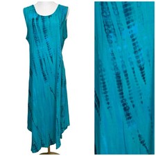 Soft Surroundings Tie Dye Rayon Maxi Dress 1X Teal Blue Sleeveless Boho Artsy