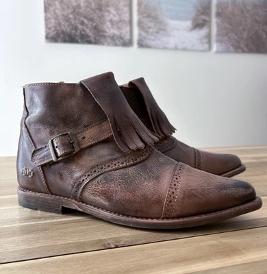 Bed Stu Dipper Ankle Bootie Kiltie Fringe Buckle Zip Brown Leather Womens Sz 9.5 - Image 1 of 4